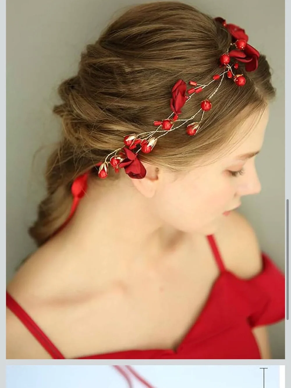 Amazon Red Floral Hair Vine with Gold Accents